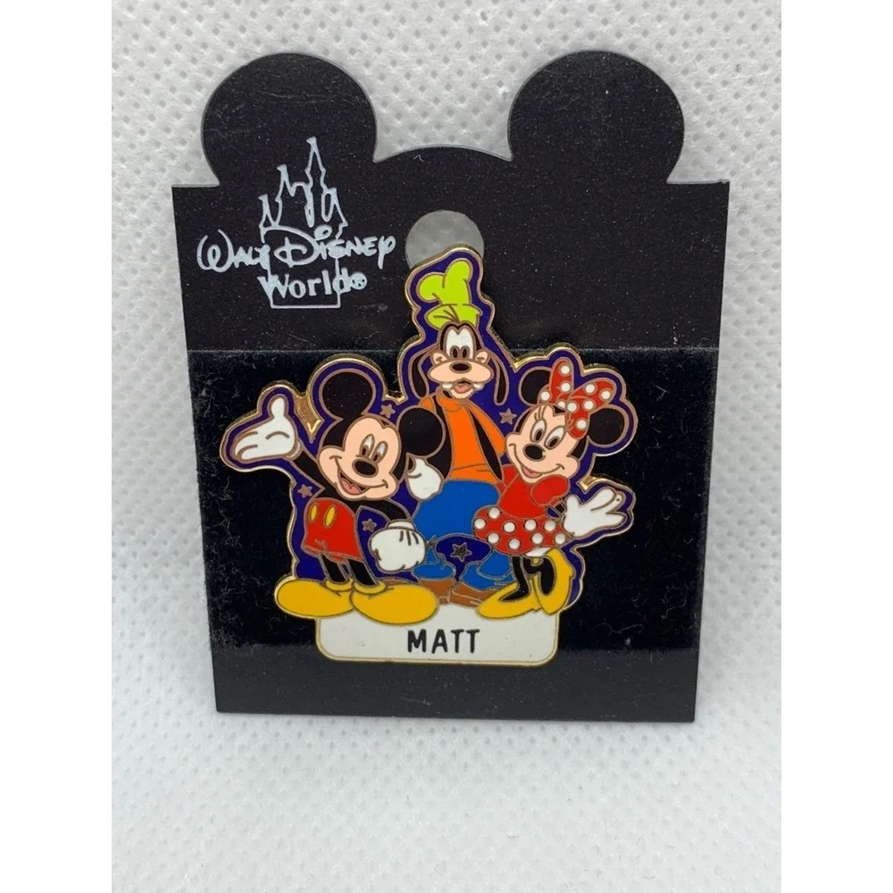 Vintage NWT Pre-2000 Name Matt Disney Pin Trading on card Fab Five Mickey Mouse
